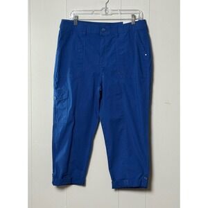 NWT Chicos Womens Fly Front Casual Poplin Convertible Crop Pants Blue Size 10